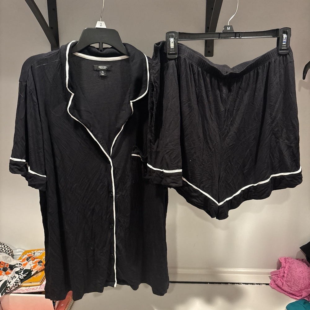 Women's Black Pajama Set with White Trim